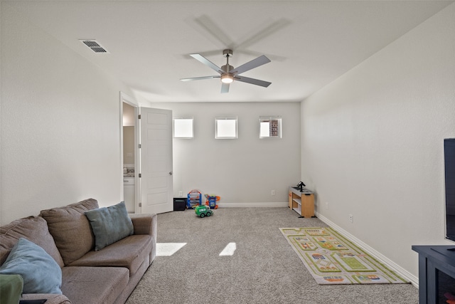 interior space featuring ceiling fan