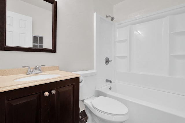 full bathroom featuring vanity, shower / bath combination, and toilet