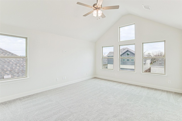 bonus room featuring ceiling fan, light colored carpet, and lofted ceiling