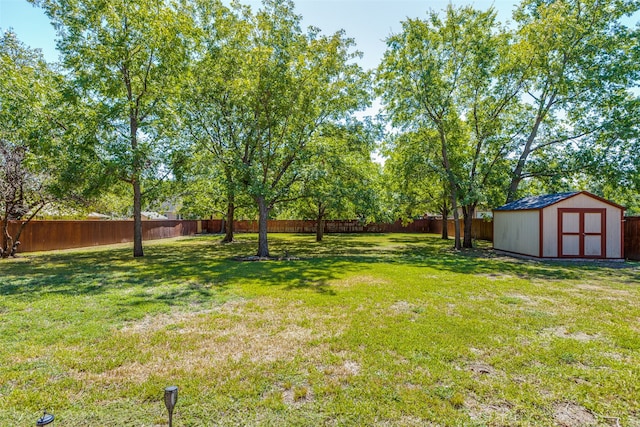 view of yard with a storage shed