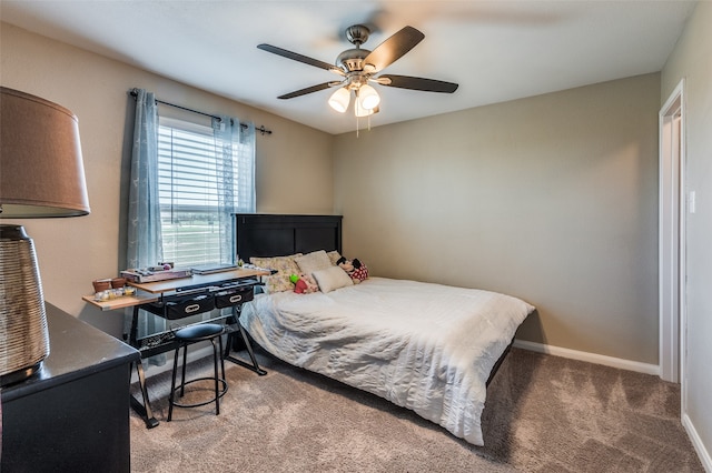 bedroom with carpet flooring and ceiling fan