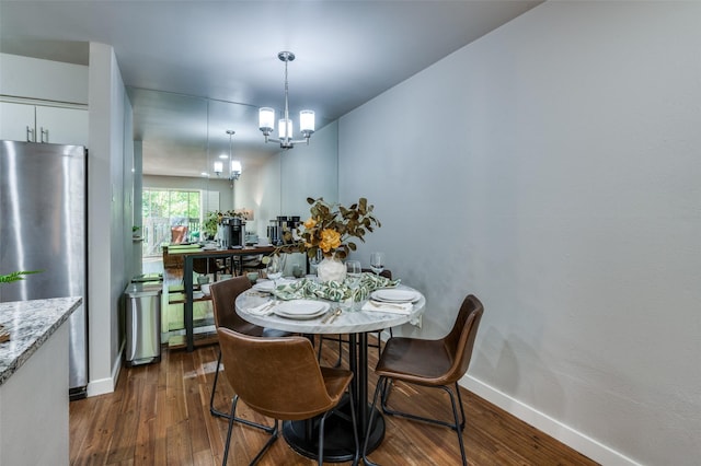 dining area featuring an inviting chandelier and dark hardwood / wood-style floors