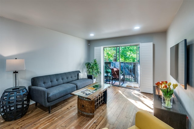 living room with light hardwood / wood-style floors