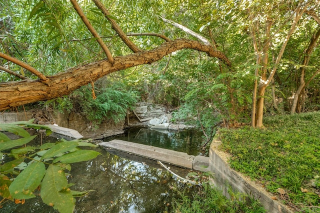 exterior space with a water view