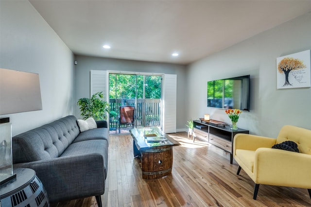 living room with light hardwood / wood-style floors