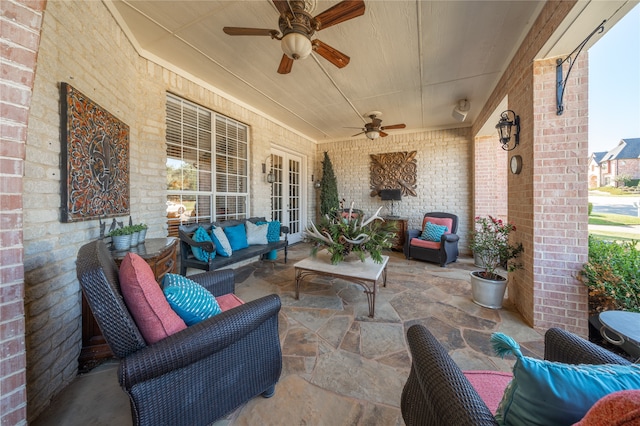 view of patio / terrace featuring ceiling fan and an outdoor hangout area