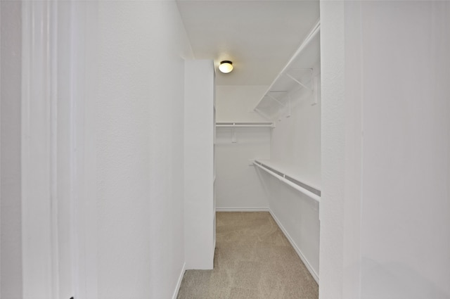 walk in closet with light colored carpet