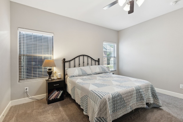 bedroom featuring ceiling fan and carpet flooring