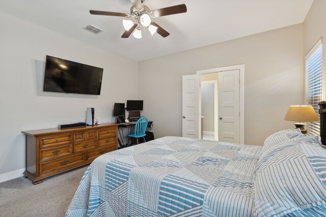 bedroom featuring carpet flooring and ceiling fan