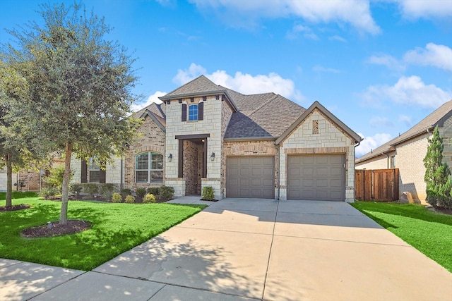 view of front facade featuring a garage and a front lawn