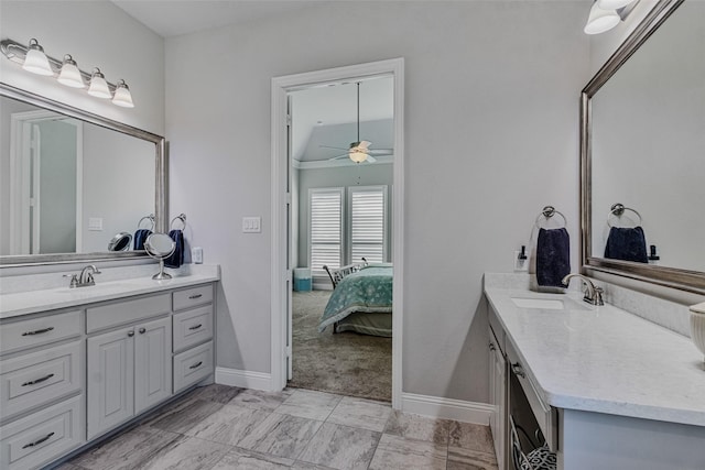 bathroom with vanity and ceiling fan