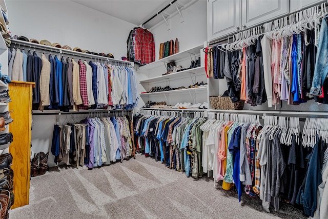 walk in closet with carpet flooring