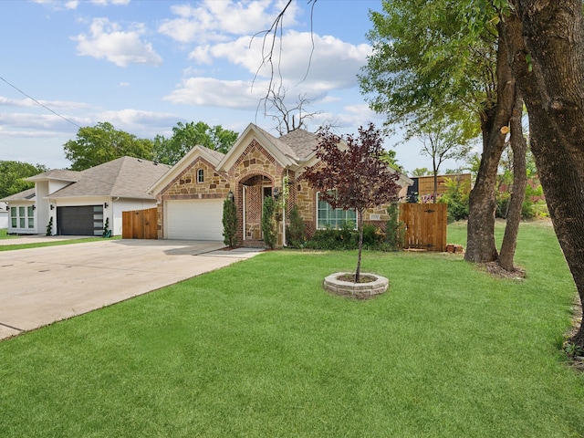 view of front of property with a garage and a front yard