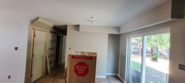 interior space featuring lofted ceiling and wood-type flooring