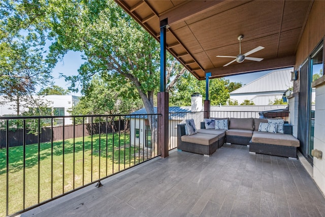 view of patio with outdoor lounge area and ceiling fan