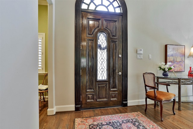 foyer with plenty of natural light and dark hardwood / wood-style flooring