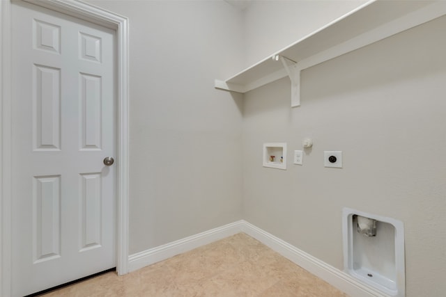 washroom with hookup for a washing machine, hookup for an electric dryer, gas dryer hookup, and light tile patterned flooring