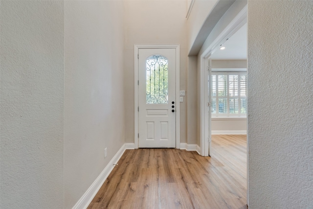 foyer entrance featuring light wood-type flooring