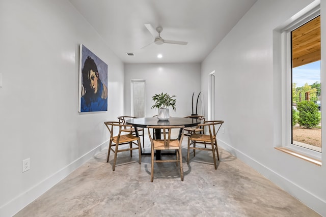 dining area with ceiling fan and plenty of natural light