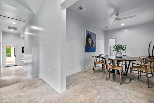 dining room with ceiling fan