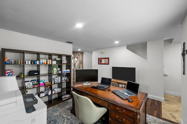 home office featuring hardwood / wood-style flooring