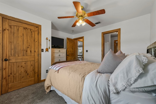 bedroom featuring carpet and ceiling fan