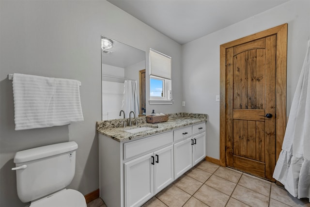 bathroom with vanity, toilet, and tile patterned flooring