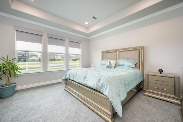 10008 Baywood Ct, Denton, TX 76207 - bedroom with a tray ceiling, carpet flooring, baseboards, ornamental molding, and recessed lighting