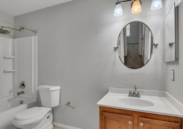 full bathroom featuring toilet, shower / washtub combination, and vanity