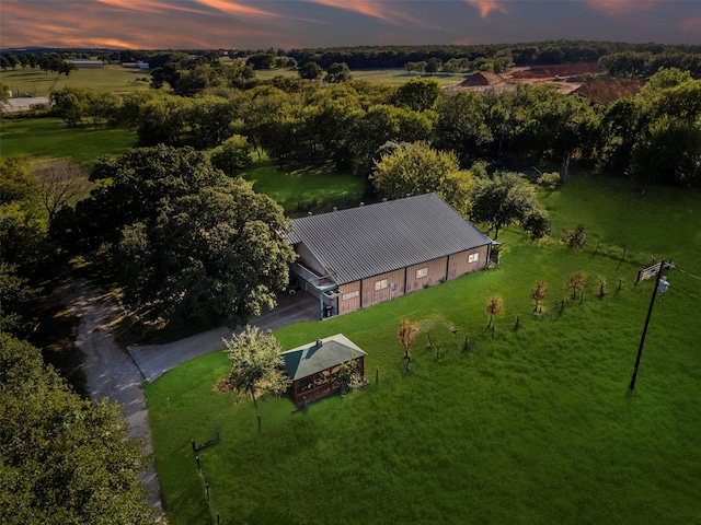 aerial view at dusk with a rural view