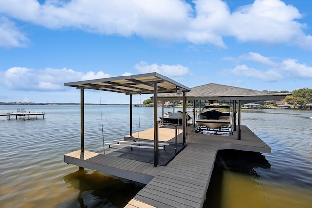 view of dock with a water view