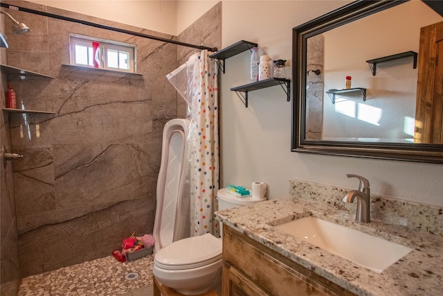 bathroom with vanity, toilet, and walk in shower