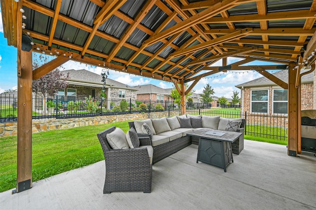 view of patio / terrace with an outdoor hangout area and a gazebo