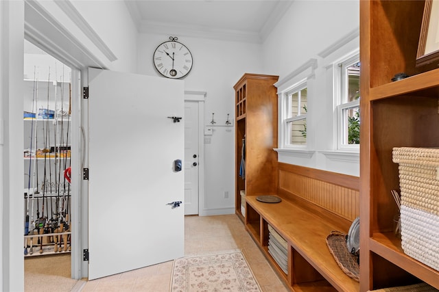 mudroom with ornamental molding