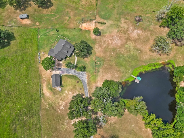 aerial view with a water view and a rural view