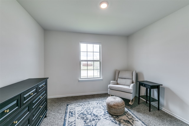 sitting room with dark colored carpet