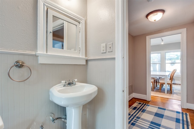 bathroom featuring wood-type flooring