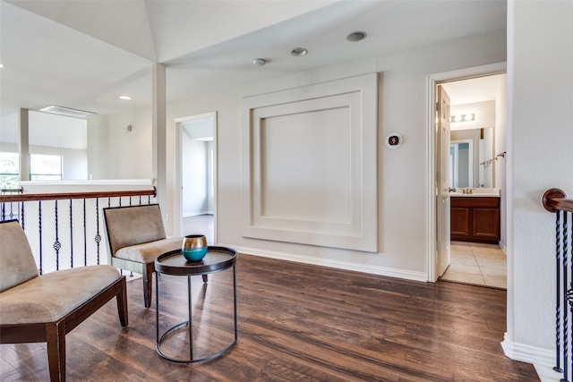 living area featuring dark hardwood / wood-style flooring