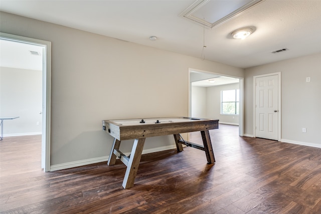 interior space with dark wood-type flooring