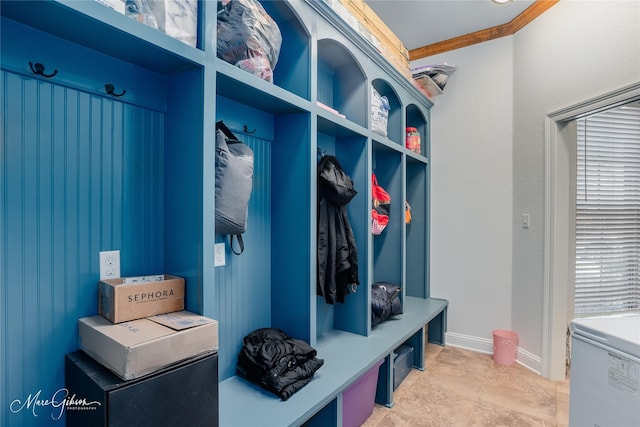 mudroom with crown molding