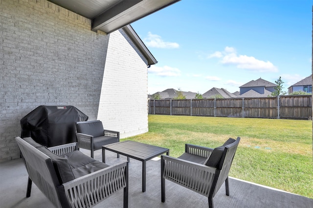 view of patio / terrace featuring an outdoor hangout area and a grill