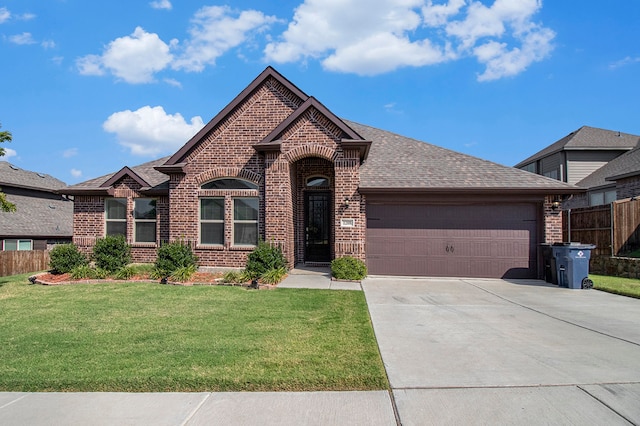 view of front facade featuring a front yard and a garage