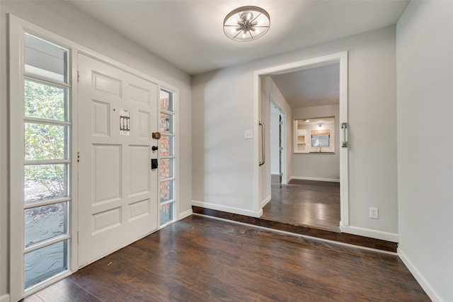 entrance foyer featuring a healthy amount of sunlight and dark hardwood / wood-style floors