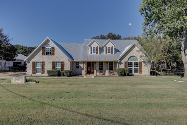 view of front of property with a front yard and covered porch