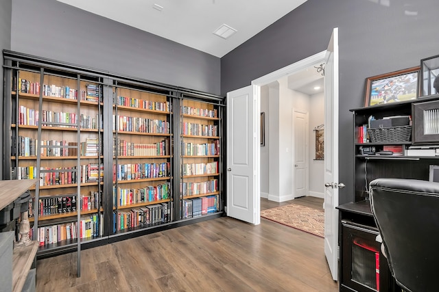 home office featuring wood-type flooring