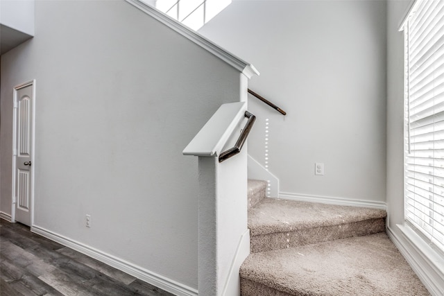 staircase featuring hardwood / wood-style flooring