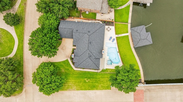 aerial view with a water view