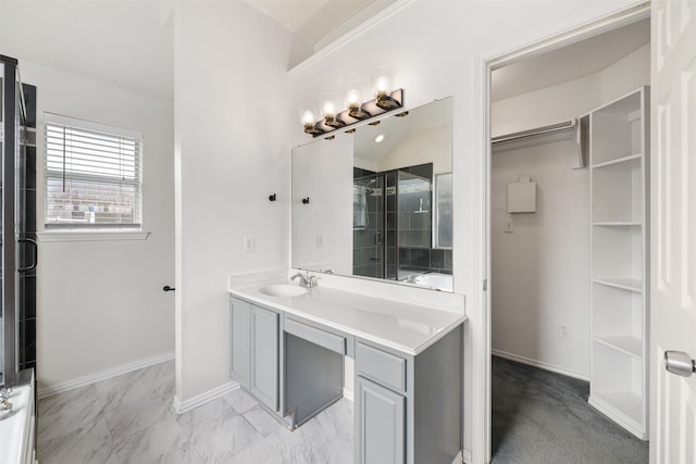 bathroom with vanity and walk in shower