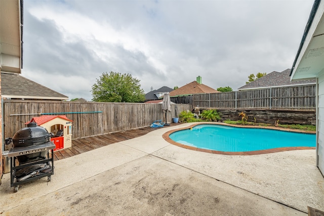 view of swimming pool with a patio area and area for grilling