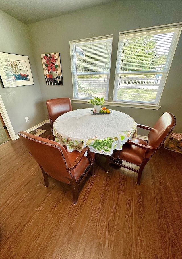 dining space with hardwood / wood-style floors